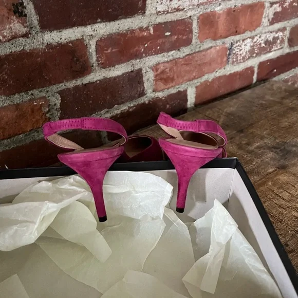 J.Crew kitty heel suede sling back Coulette pumps size 8 1/2 fresh berry nwt - Picture 3 of 5